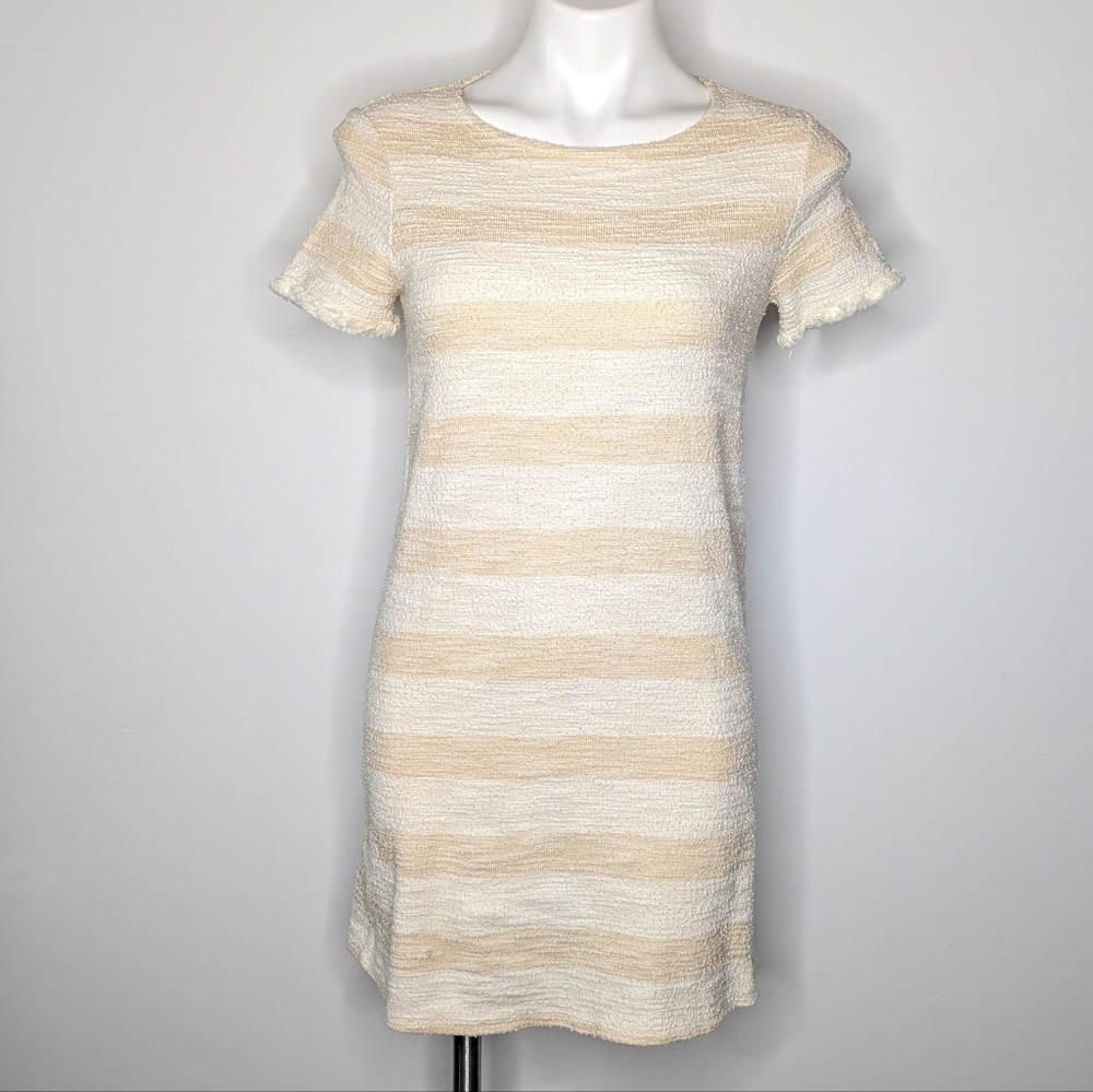 Mango MNG Cream White Striped Short Sleeve Dress 4